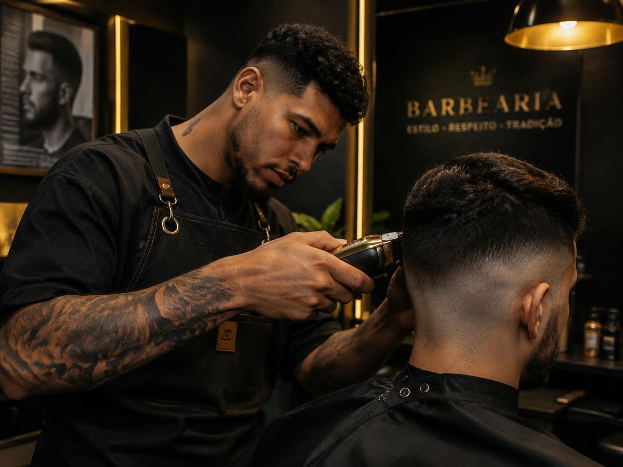 Barbeiro cortando cabelo de cliente